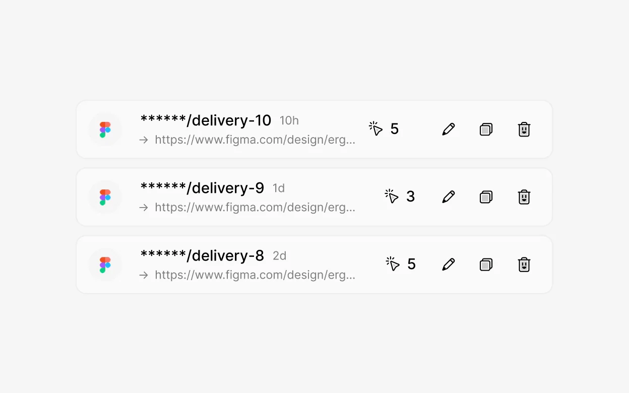 Valentin's Smoo.link dashboard showing Figma delivery links